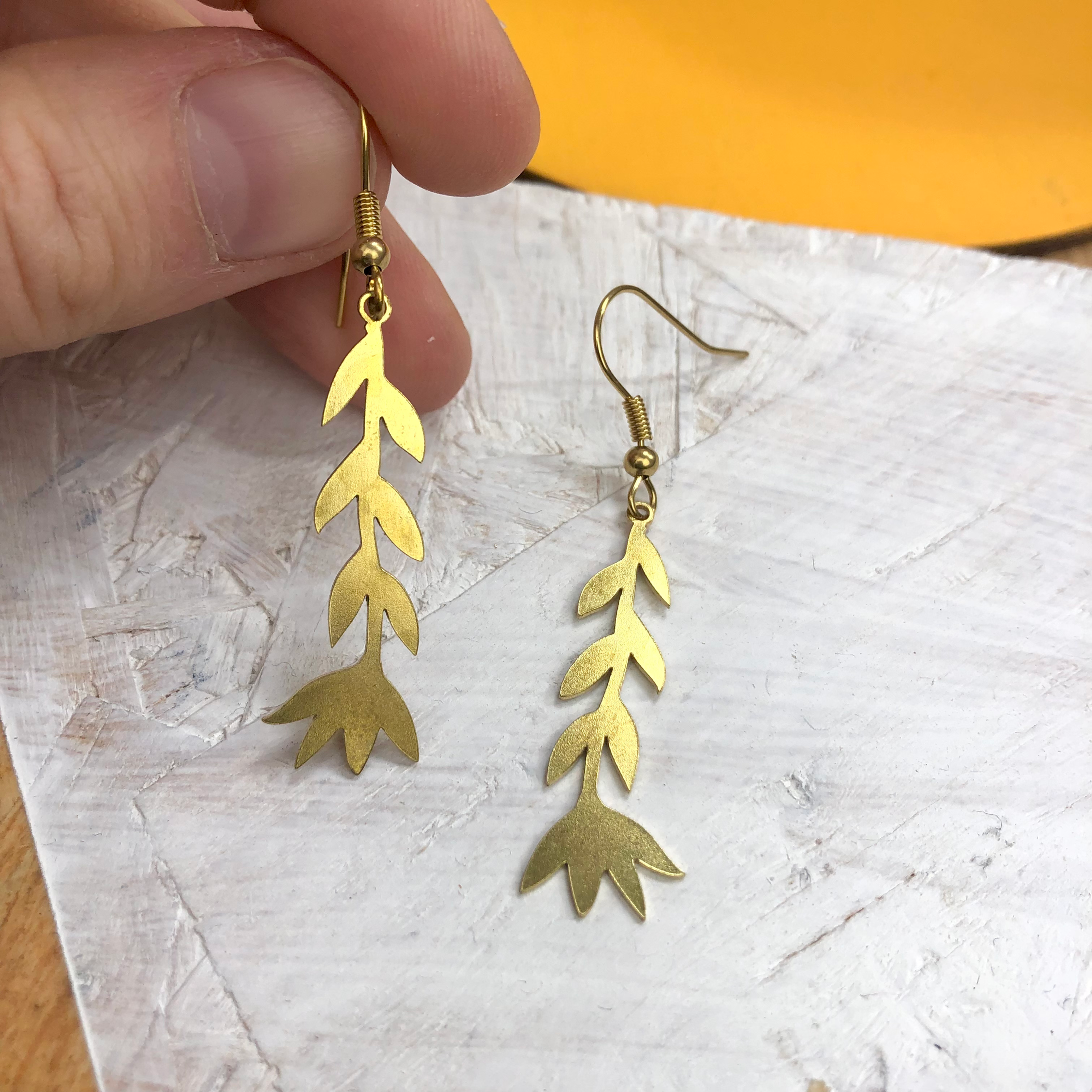 Brass Leaf Drop Earrings