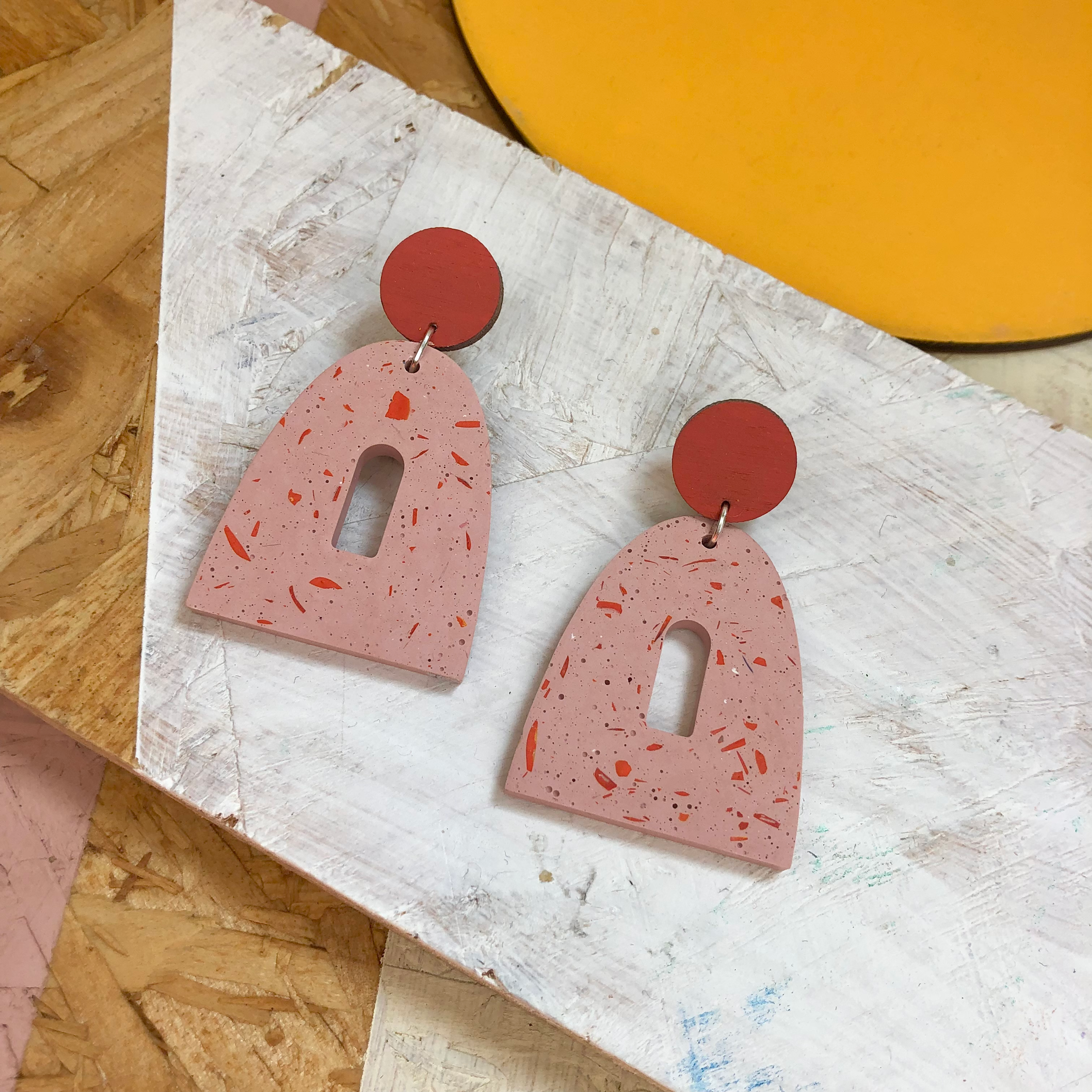 Pink + Red Jesmonite Terrazzo Arch Earrings