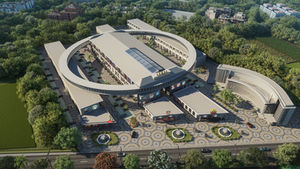 an artist 's impression of a large building with a circular design