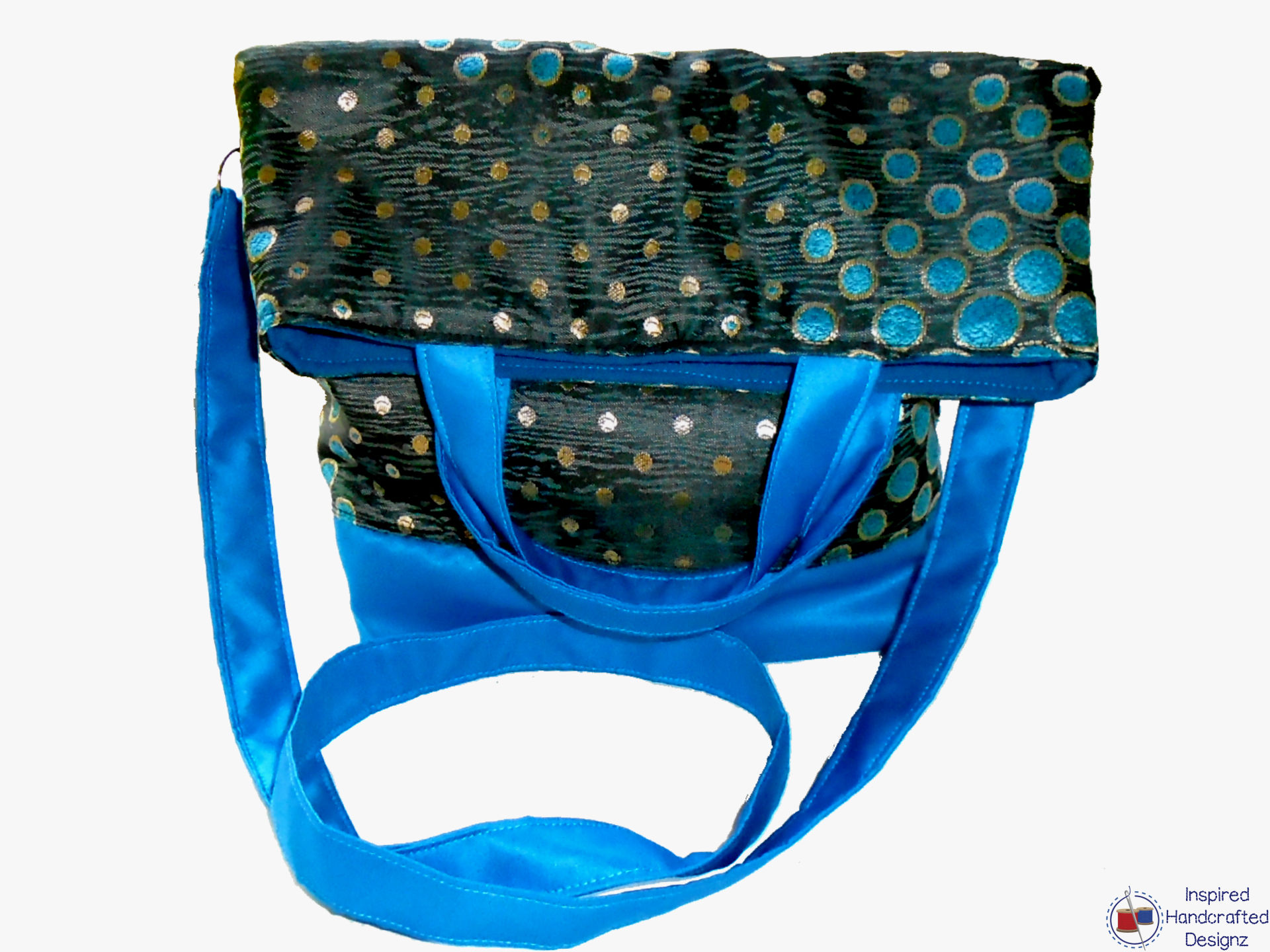 Blue and Black Fold-Over Crossbody Handbag