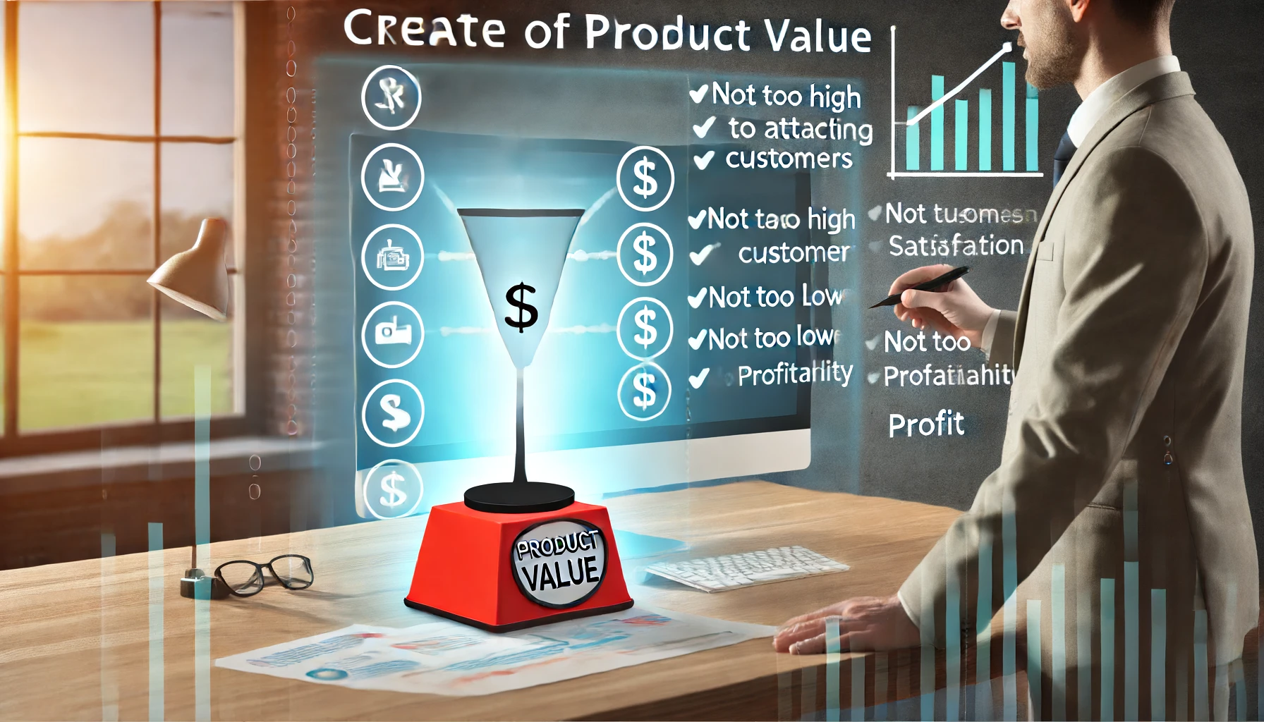 Here are two realistic images depicting the importance of product value in attracting customers, ensuring the value is reasonable to maintain customer interest and profitability. 