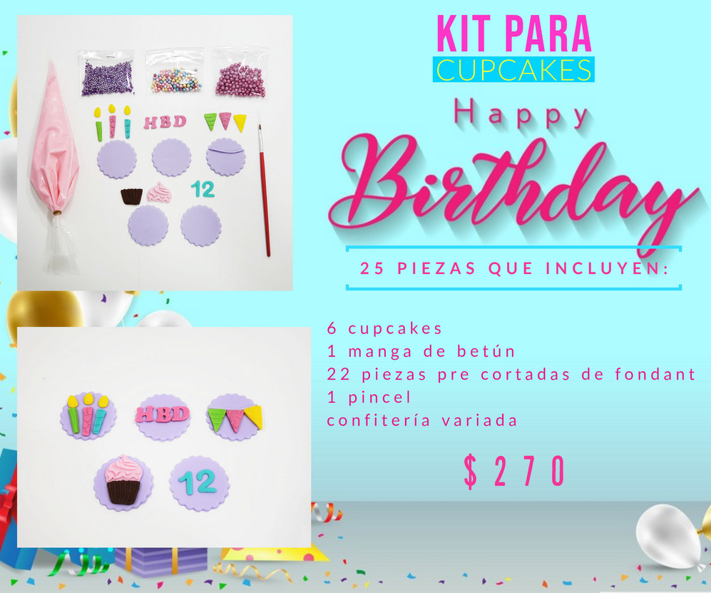Kit de decoración de Cupcakes happy Birthday