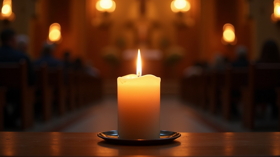 Eye-level view of a candle lit during an Advent service