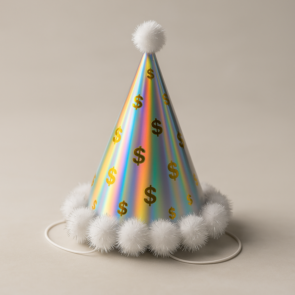 Czapeczka Imprezowa Holograficzna ze Złotymi Symbolami Dolara