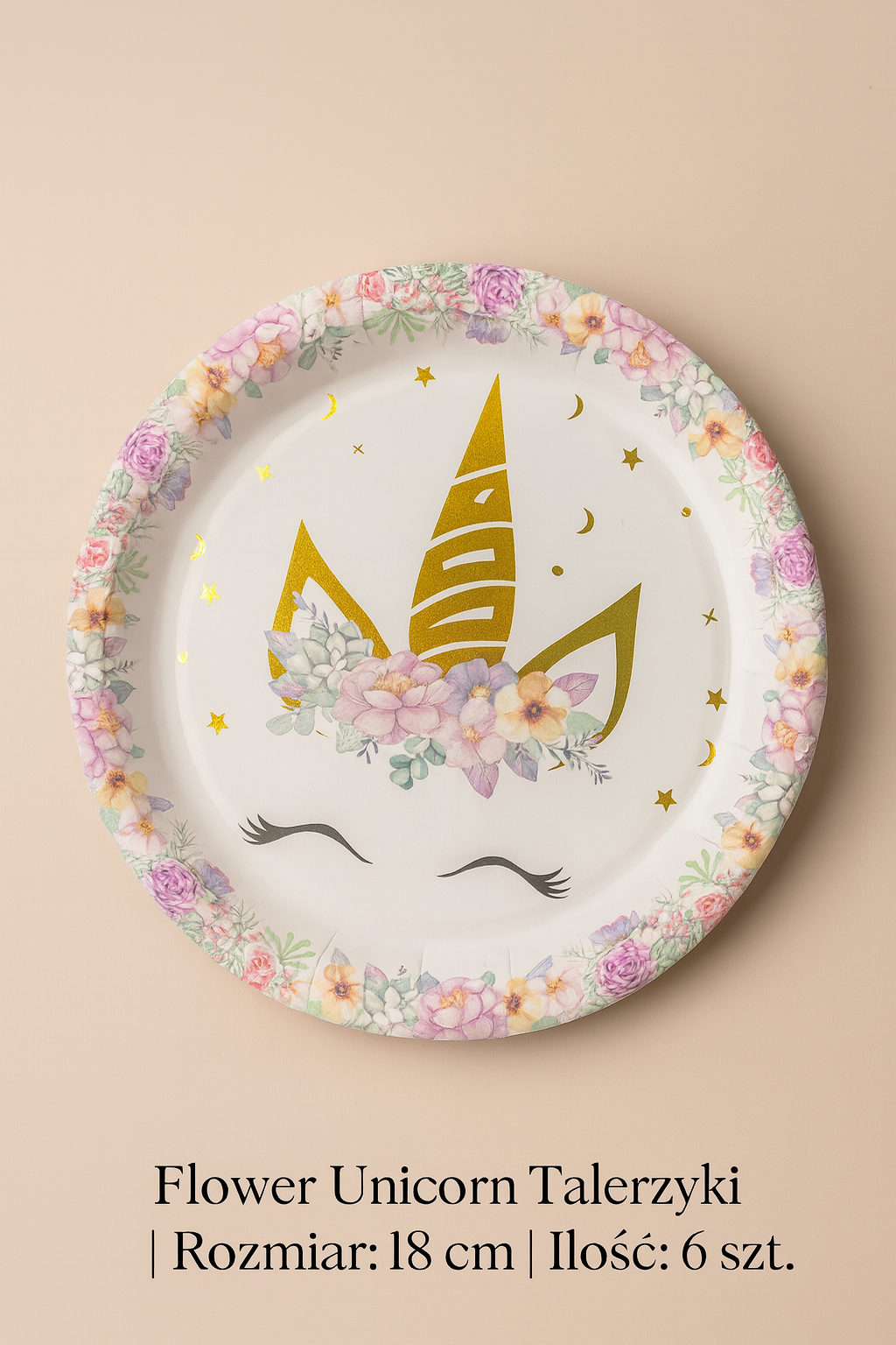 Flower Unicorn – Talerzyki Papierowe 18 cm (6 szt.)