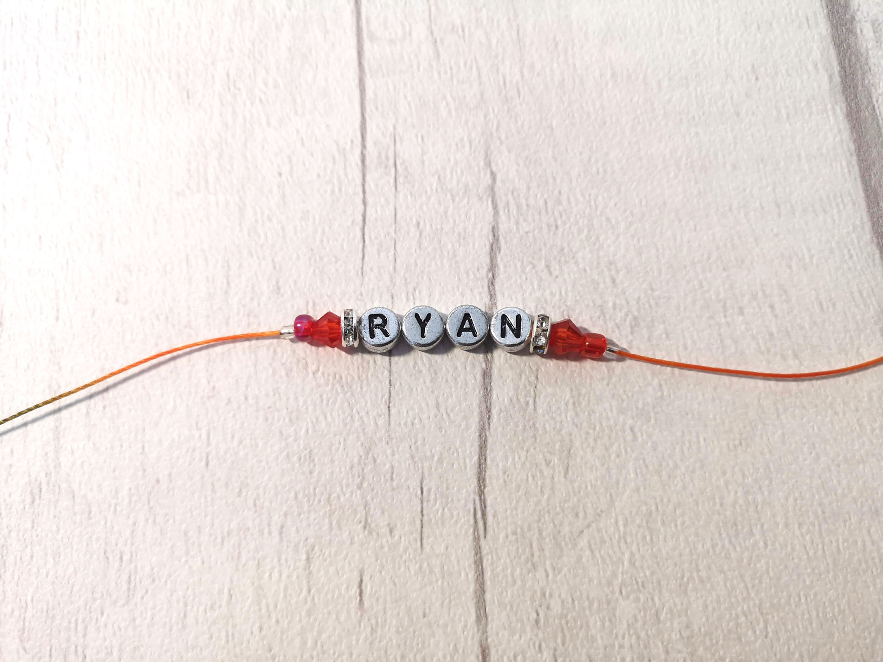 Personalised flat silver bead rakhi bracelet