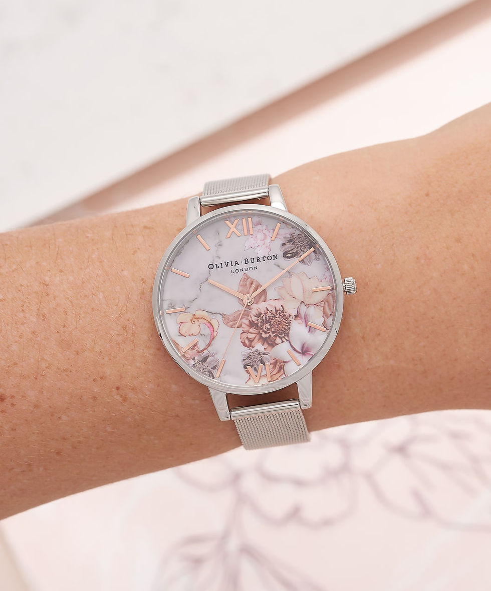 Thumbnail: Reloj Marble Floral con correa de malla en oro rosa y plata