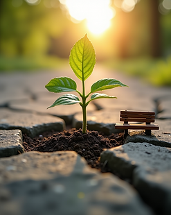 Pflanze wächst aus trockenem, rissigen Boden