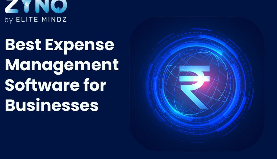 Best expense management software for businesses by ZYNO by Elitemindz with digital finance concept and rupee symbol