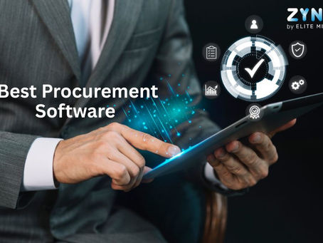 Business professional using a digital tablet with smart procurement icons, representing best procurement management software and procure to pay automation by Zyno by Elitemindz for scalable business growth.