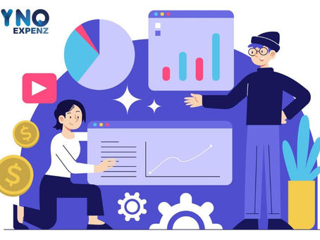 Zyno Expenz technology expense management software dashboard with analytics charts, financial reports, and team collaboration illustration for tracking and optimizing business IT costs