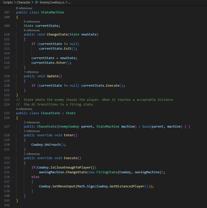 The AI FSM implementation and the chase state as an example.