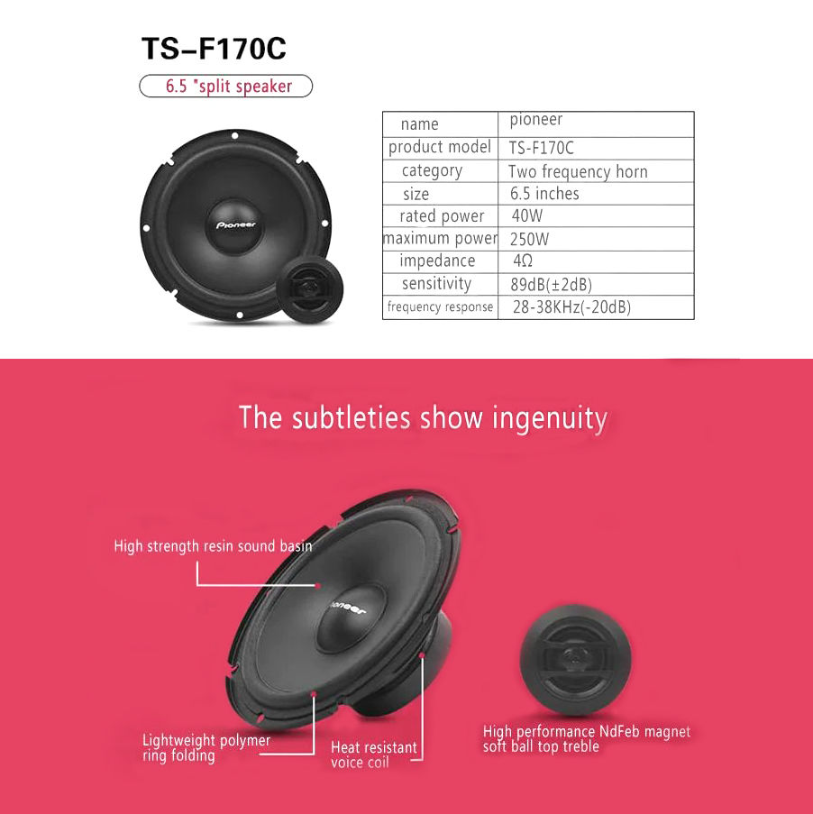 Thumbnail: PIONEER Car Speaker TS-F170C 6.5" Speakers