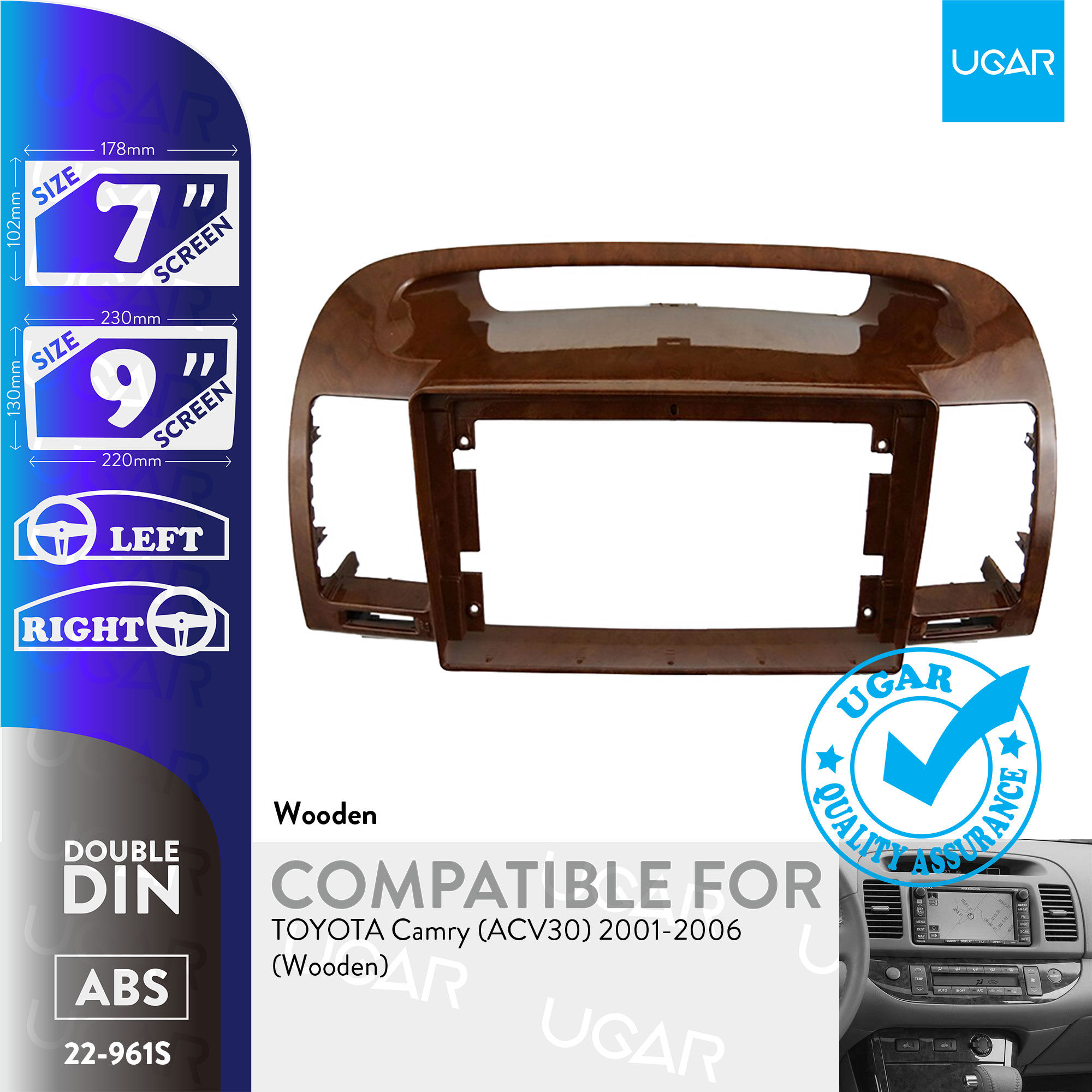 7"/9" Compatible for TOYOTA Camry (ACV30) 2001-2006 (Wooden)