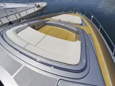 Expansive bow sunbathing area on Riva Perseo 76 yacht, ideal for relaxation in Porto Cervo.