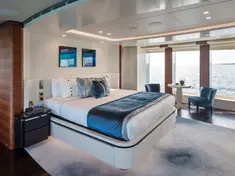 Private seating and lounge corner inside the master suite of the Heesen 50m.