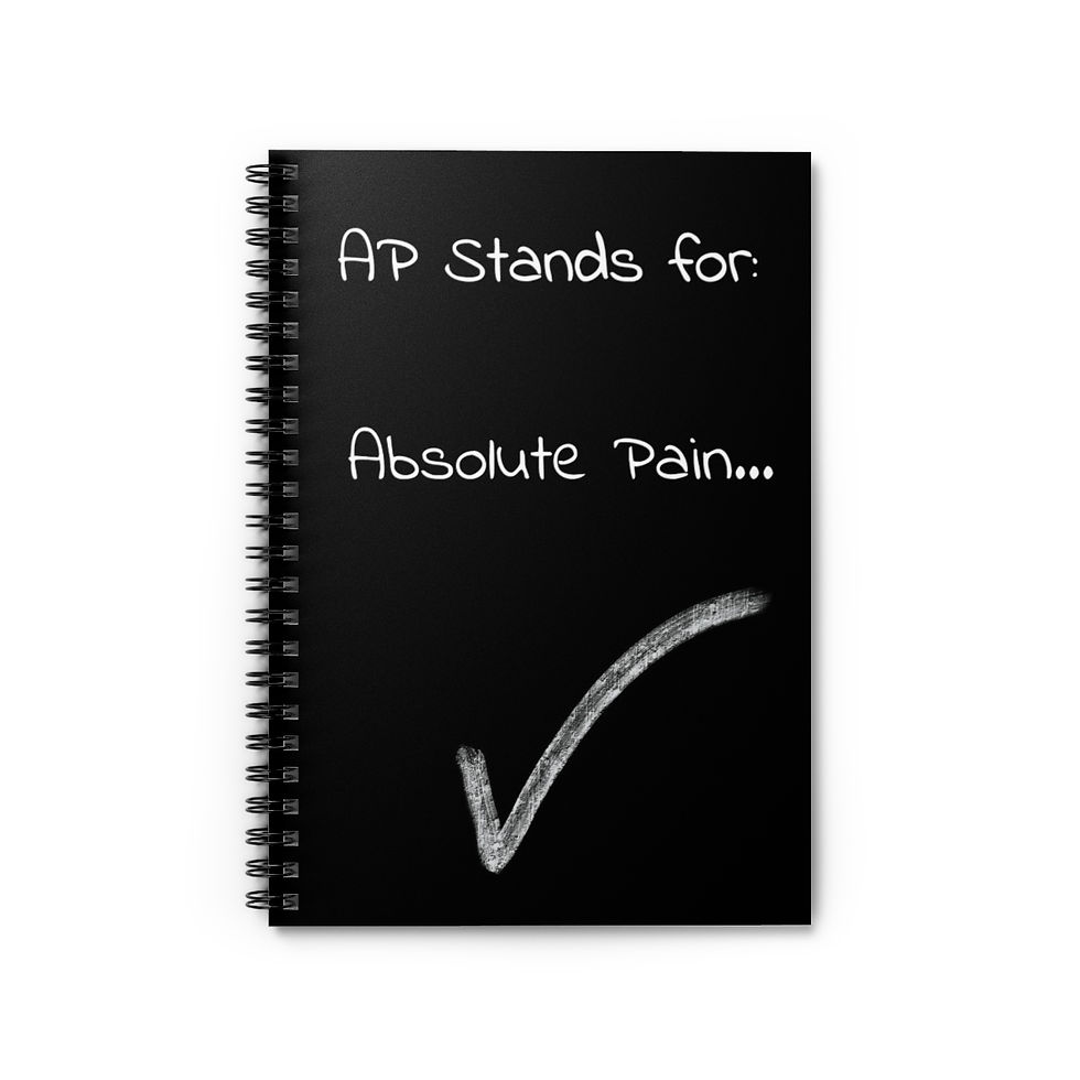 Thumbnail: "AP=Absolute Pain" notebook