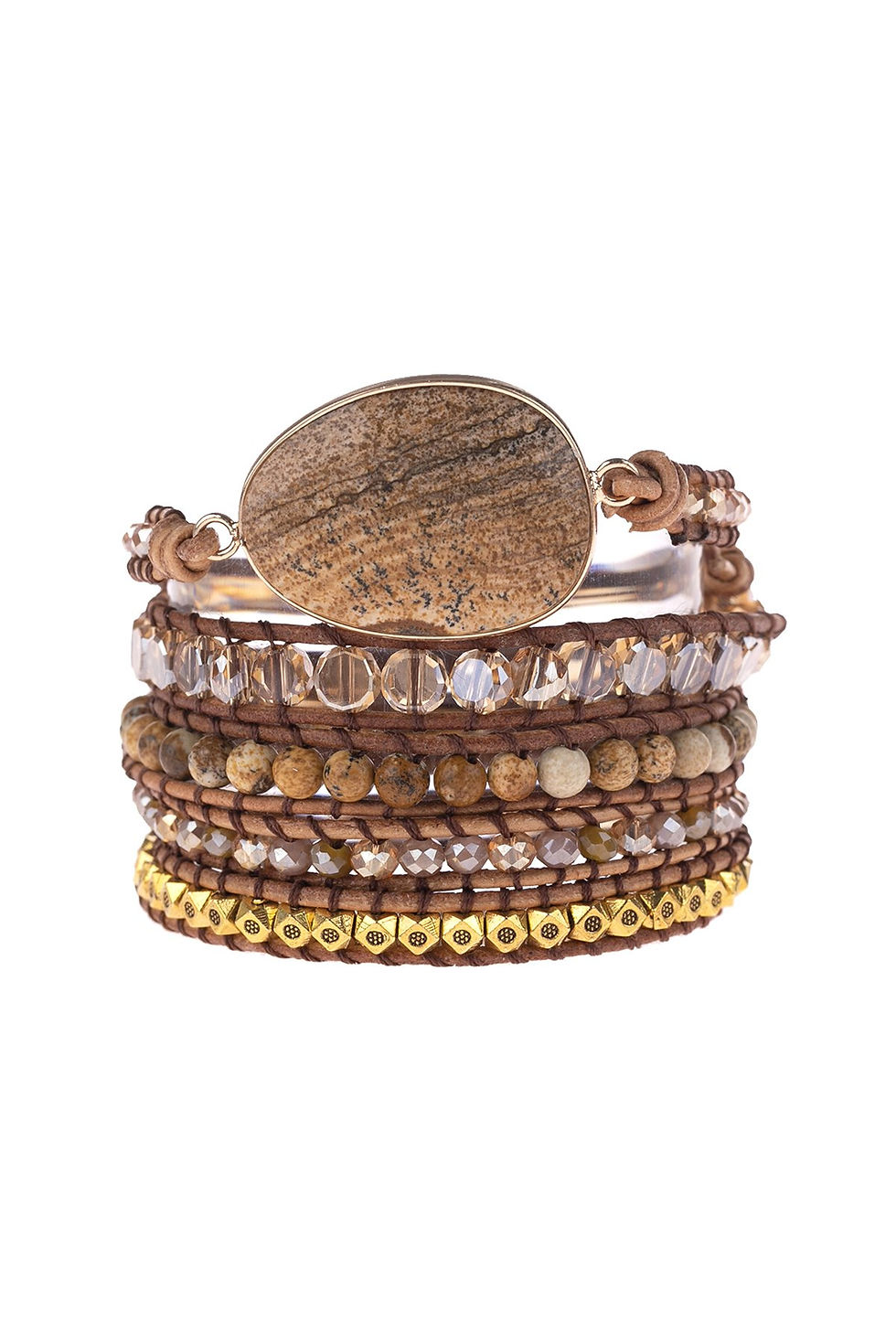 Thumbnail: Hdb3031 - Natural Stone Charm Multibeads Bracelet