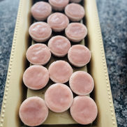 Decadent mini raspberry cheesecake on a tray. Dessert Gallery 