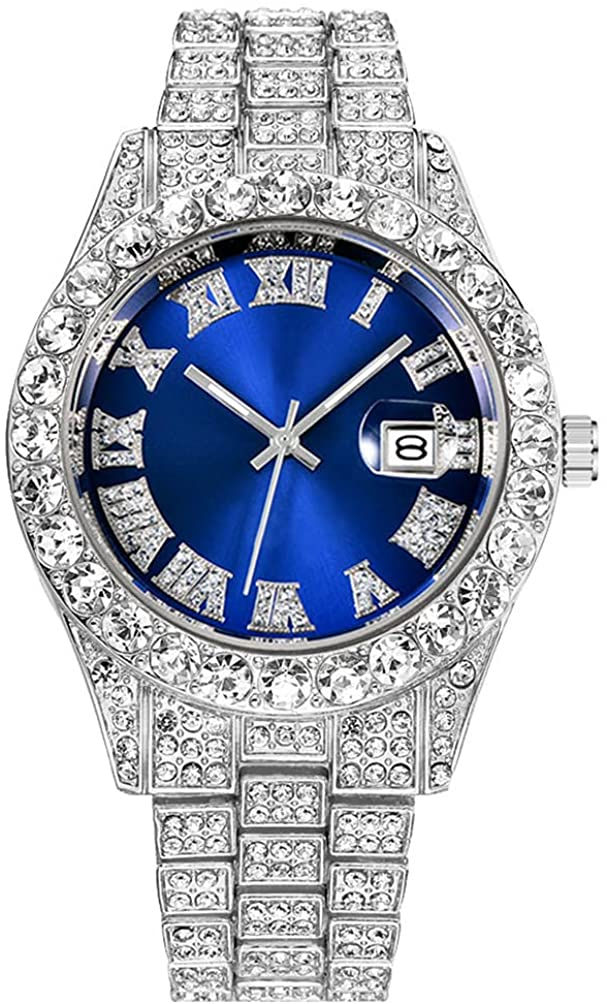 Thumbnail: Men's Diamond Watch Fashion Crystal Rhinestone Quartz Analog Watch Iced-Out Bra