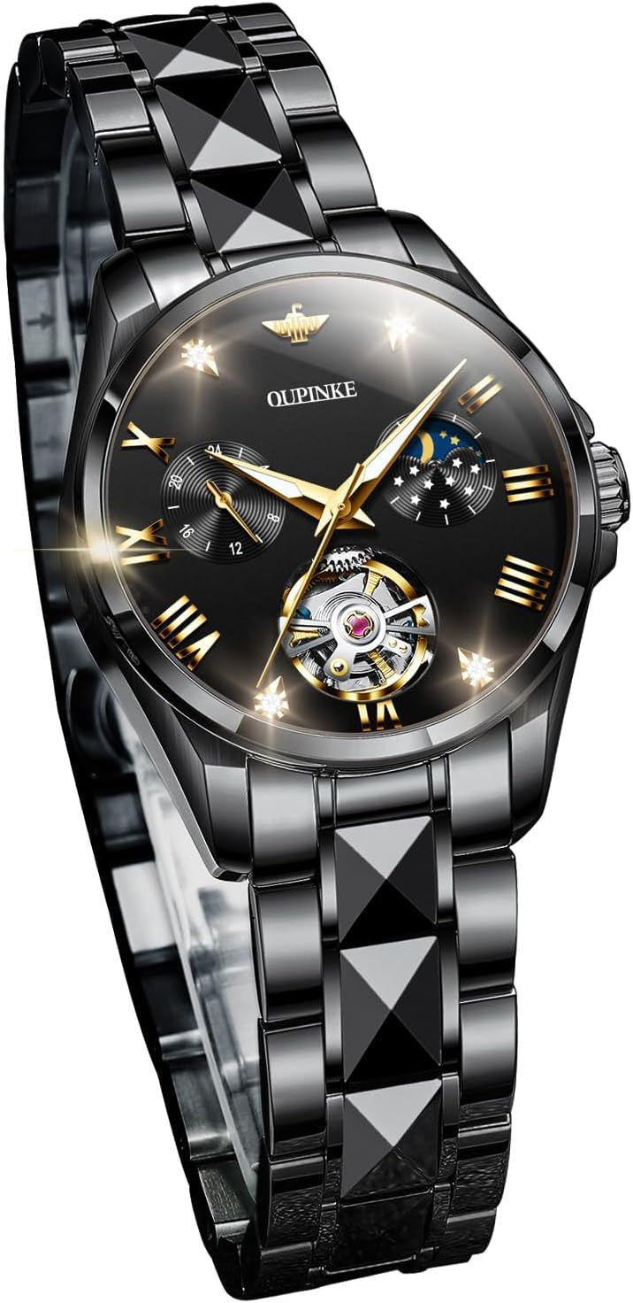 Thumbnail: OUPINKE Women Automatic Watches Luxury Diamond Flywheel Two-Tone Stainless Tung