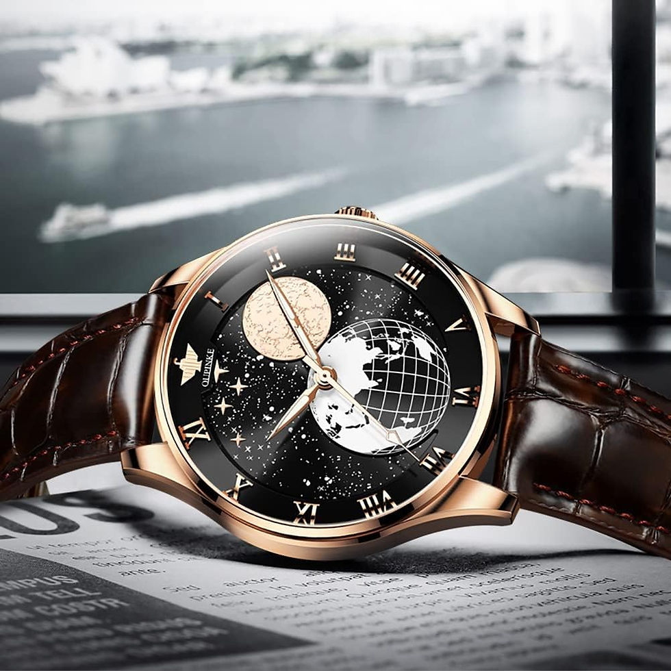 Thumbnail: OUPINKE Mens Watches Skeleton Automatic Mechanical Premium with Calendar Sapphi