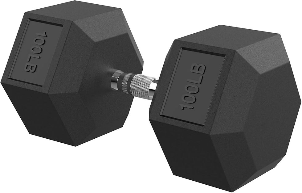 Thumbnail: Hex Dumbbell Set, 3-100 lb Rubber Encased Exercise & Fitness Dumbbells, Weights