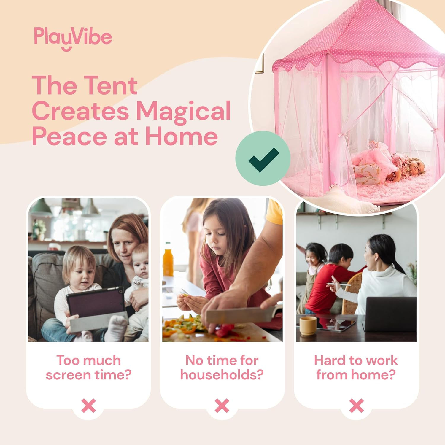 PLAYVIBE Princess Tent for Kids Tent 55"x53" – Princess Toys Kids Tent with Ult