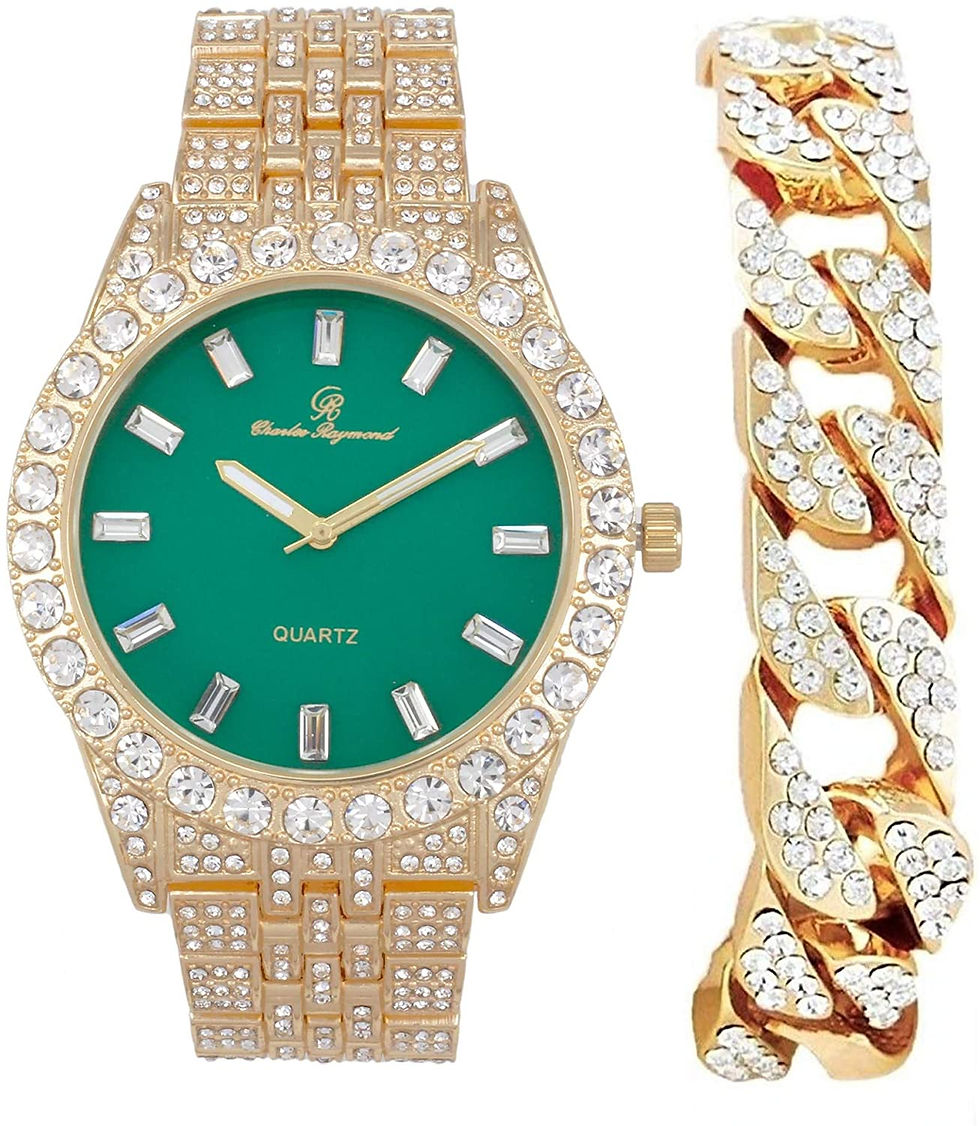 Thumbnail: Mens Watch w/Matching Iced Rolly Hip Hop Bracelet - Big Rhinestones on Trim and
