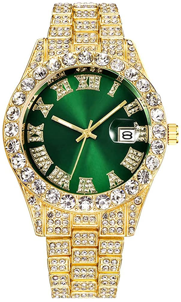 Thumbnail: Men's Diamond Watch Fashion Crystal Rhinestone Quartz Analog Watch Iced-Out Bra