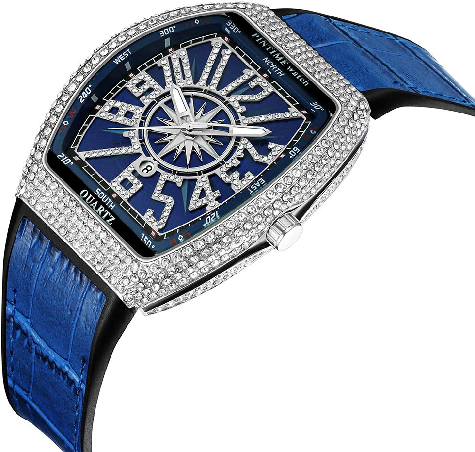 Thumbnail: Mens Skull Big Face Watch Iced Out Rectangle Punk Dial Sports Quartz Wrist Watc