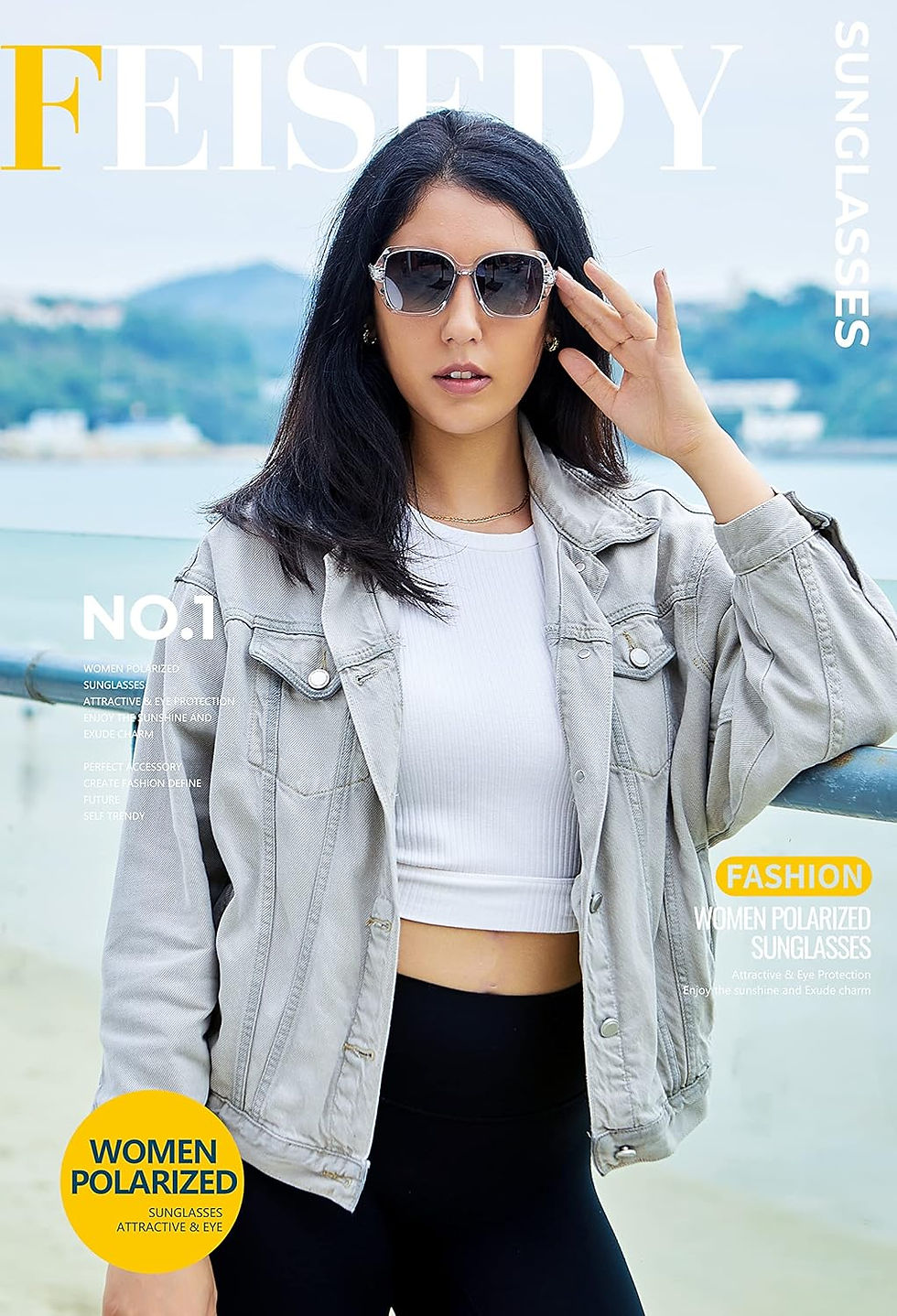 Thumbnail: FEISEDY Polarized Women Square Sunglasses Sparkling Composite Shiny Frame B2289