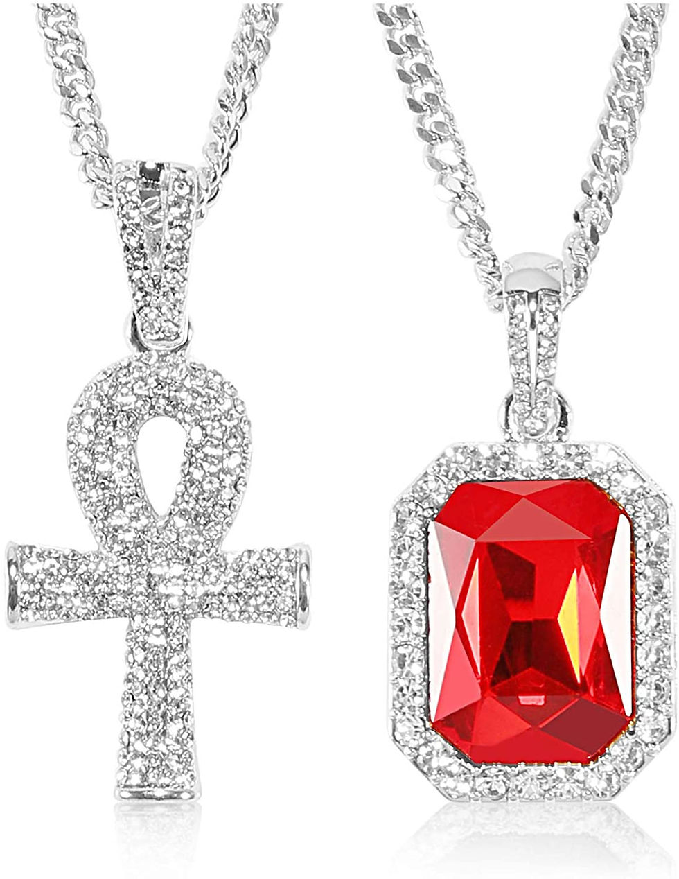 Thumbnail: putouzip Men Women 18K Gold Plated CZ Fully Iced Out Ruby Egyptian Ankh Key Cub