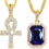 Thumbnail: putouzip Men Women 18K Gold Plated CZ Fully Iced Out Ruby Egyptian Ankh Key Cub