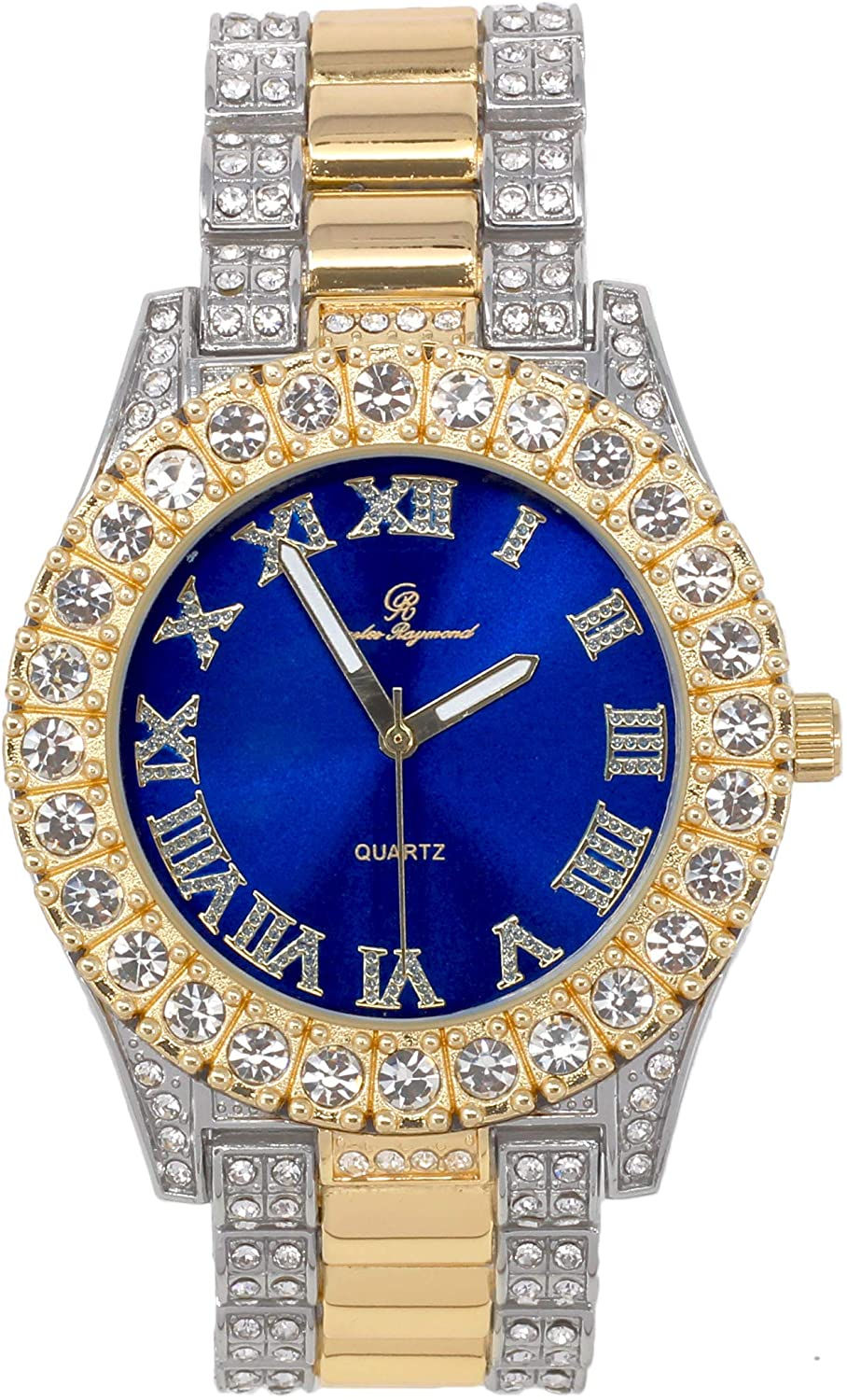 Thumbnail: Mens Big Rocks with Roman Numerals Fully Iced Out Colorful Dial Watch - ST10327