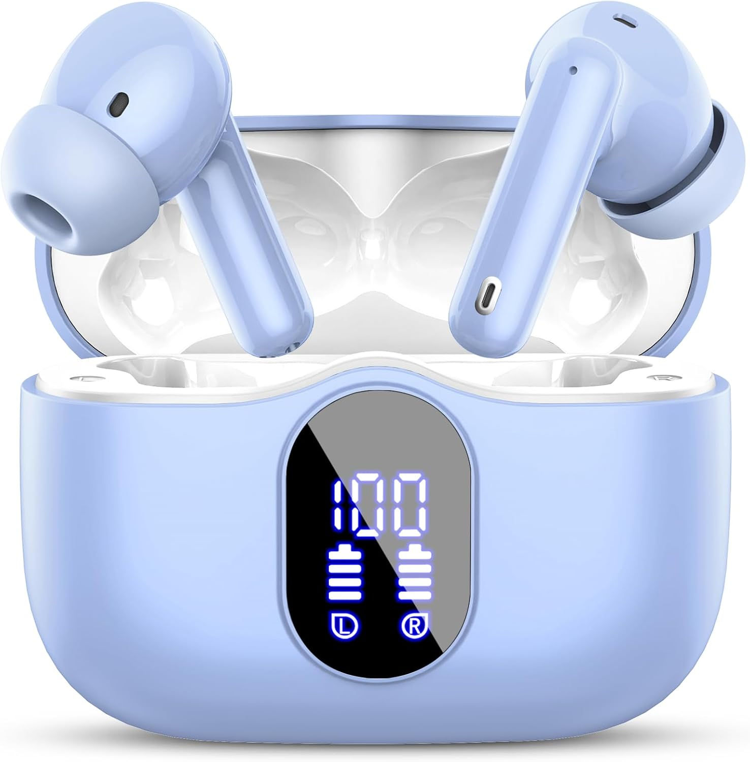 Wireless Earbuds, Bluetooth 5.3 Headphones Bass Stereo, Ear Buds with Noise Can