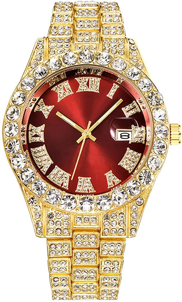 Thumbnail: Men's Diamond Watch Fashion Crystal Rhinestone Quartz Analog Watch Iced-Out Bra