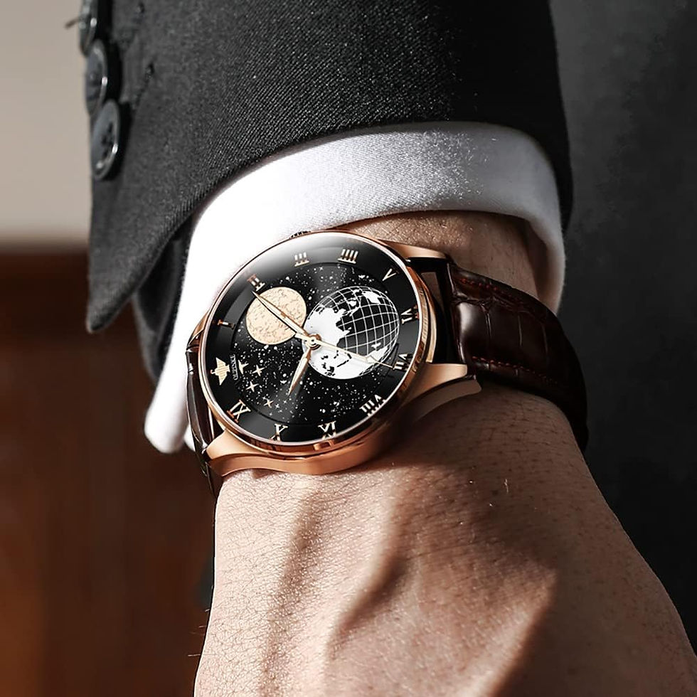 Thumbnail: OUPINKE Mens Watches Skeleton Automatic Mechanical Premium with Calendar Sapphi