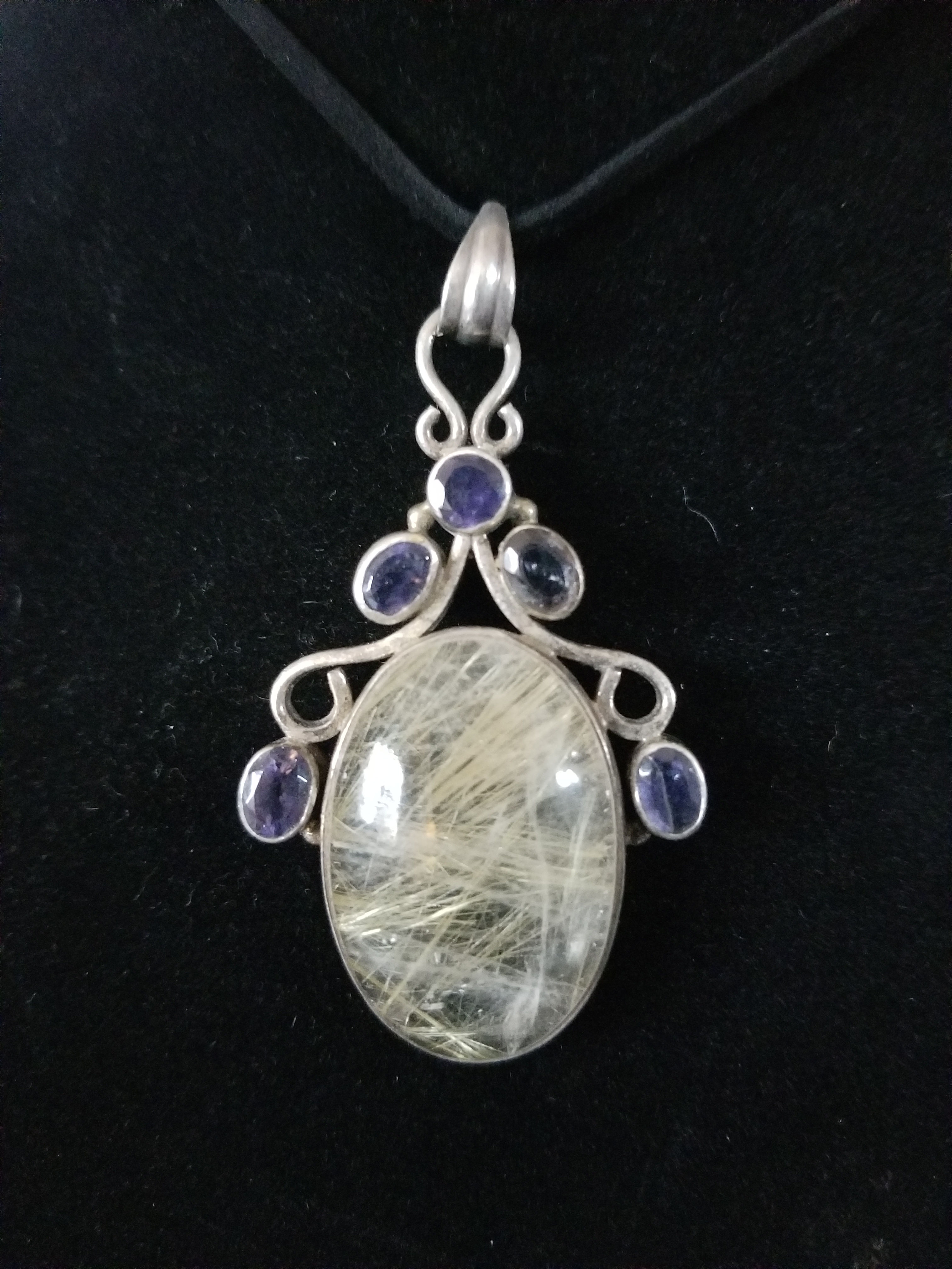 Rutilated quartz, tanzanite pendant in sterling silver
