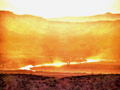 Warm orange painted landscape evoking the heat of the Barrens