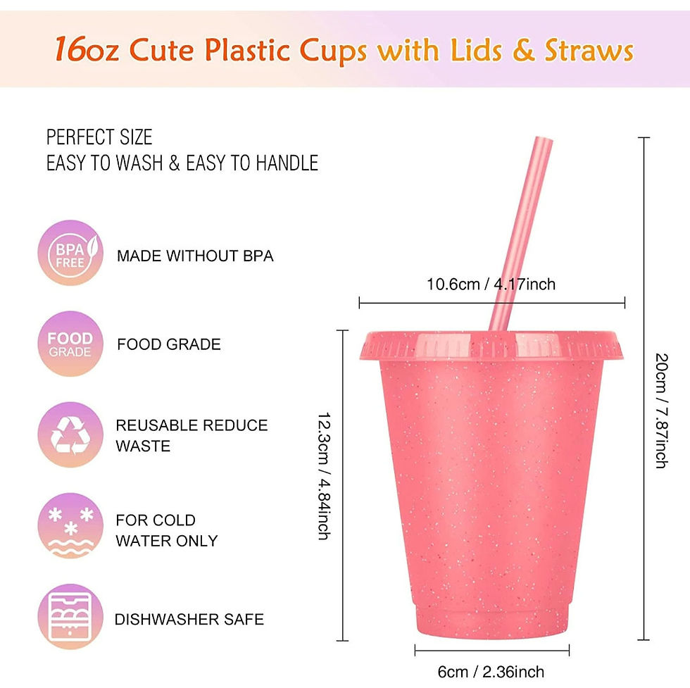 Thumbnail: MEDIUM personalised glittery Cups with straws 