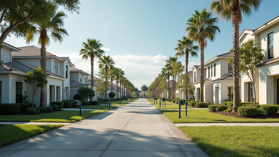 Eye-level view of a modern Jacksonville neighborhood with single-family homes