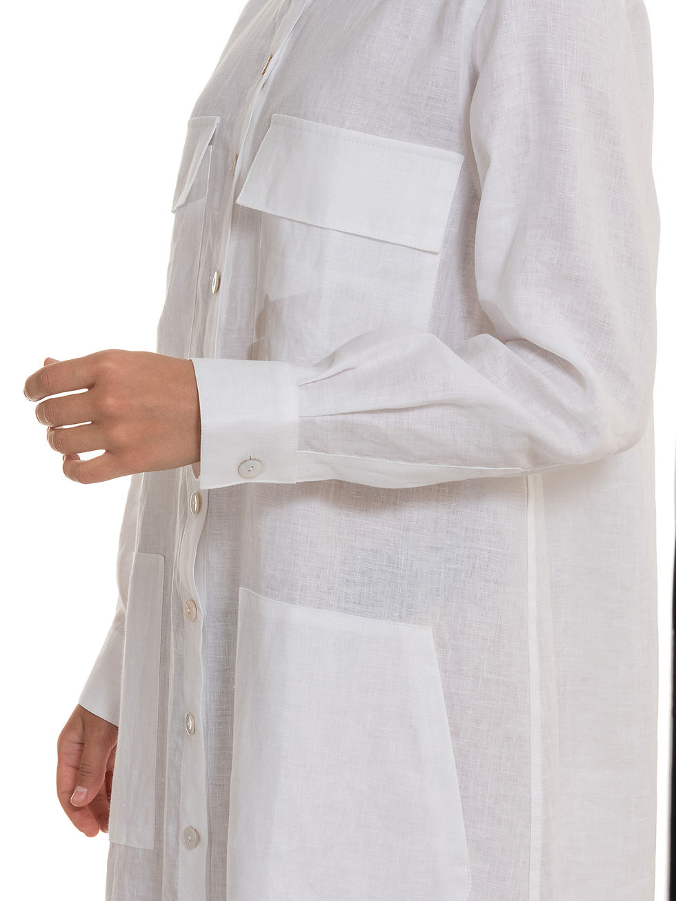 Прев'ю: Сукня-сорочка з кишенями біла з льону