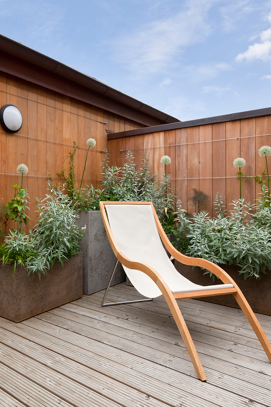 Timber decking and garden furniture at a residential property