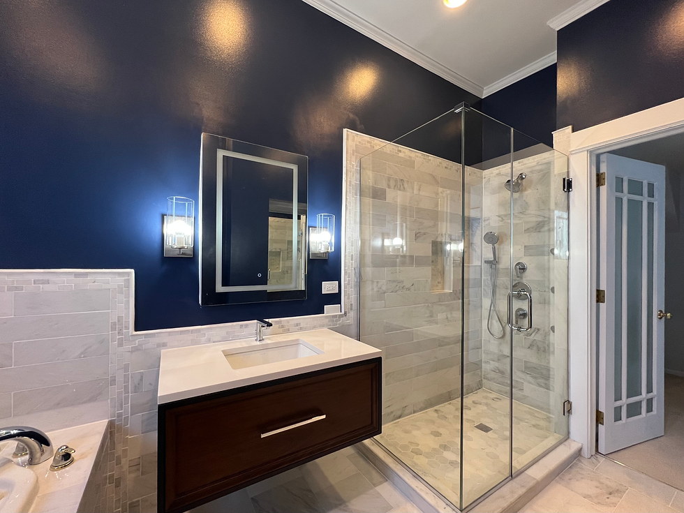Full bathroom renovation with a brand new layout featuring a walk-in shower, luxurious bathtub. a fl