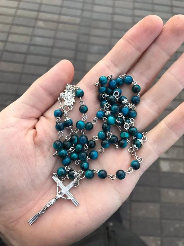 Thumbnail: Blue Zircon Tiger Eye Natural Stone Round Beads For Jewelry Making