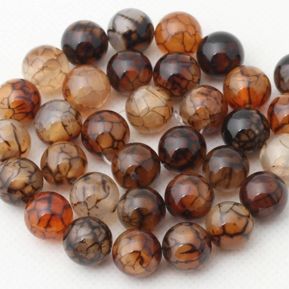 Thumbnail: Round Stone Beads Natural Dragon Scale Design Agate Beads.