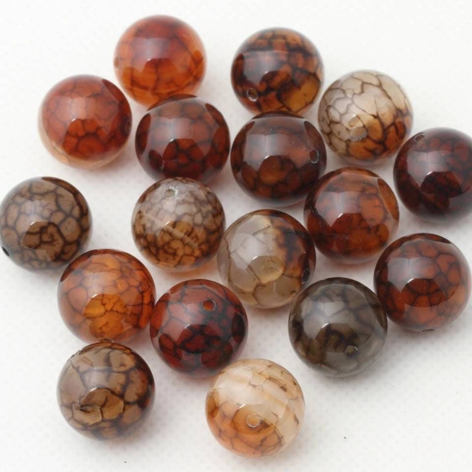 Thumbnail: Round Stone Beads Natural Dragon Scale Design Agate Beads.