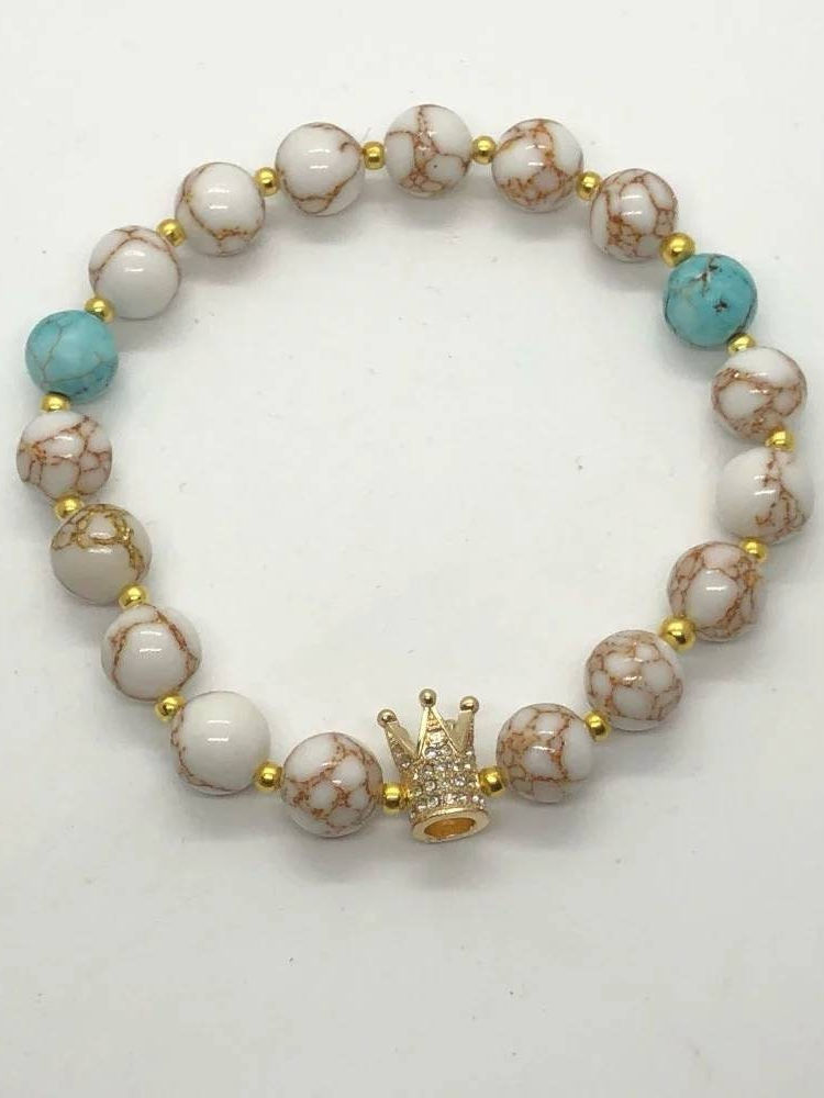 Thumbnail: White Howlite Spun Gold Stone Round Beads for Jewelry Making. Natural Stone