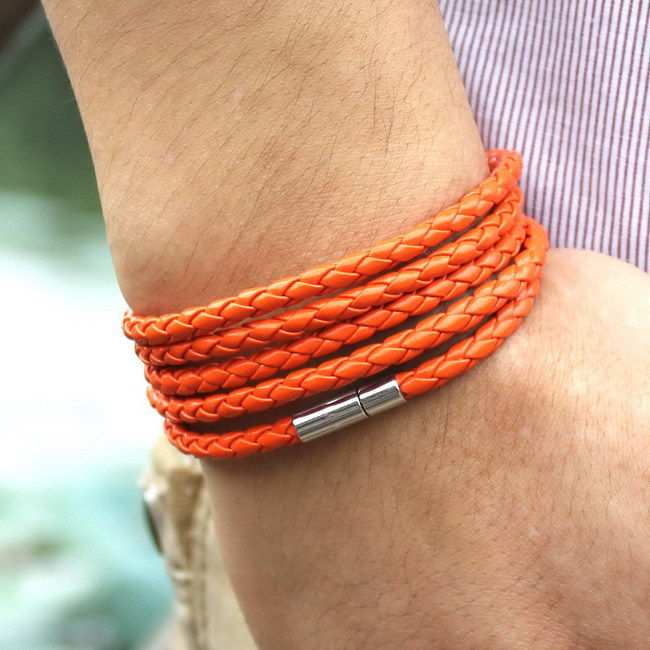 Thumbnail: Black Retro Wrap Long Leather Bracelet Men.